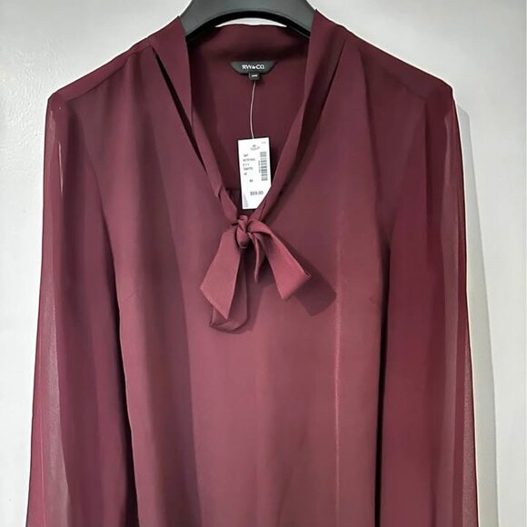 RW&CO. TIE-NECK CHIFFON BLOUSE fits（M/S) - Picture 2 of 14